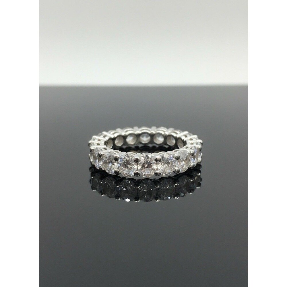 Silver Tone CZ Eternity Band Ring Size 6.5 Full Round Stones